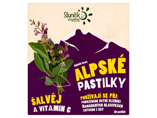 Sluníčko Healthies Alpské pastilky šalvěj a vitamin C 20 pastilek 50g