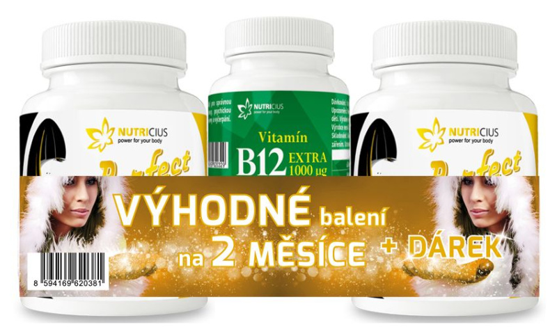 Nutricius Perfect HAIR gold methionin + biotin 2x90 tablet + dárek Vitamin B12 extra 1000 µg