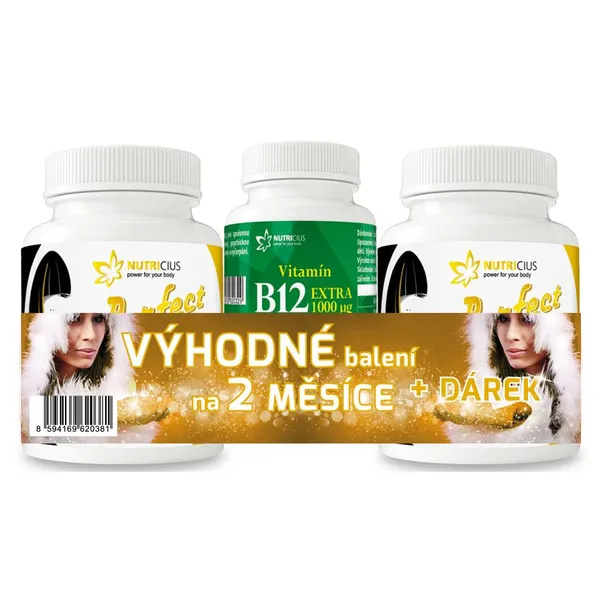 Nutricius Perfect HAIR gold methionin + biotin 2x90 tablet + dárek Vitamin B12 extra 1000 µg