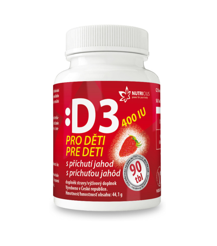 NUTRICIUS Vitamín D3 400IU pro děti jahoda 90 tablet