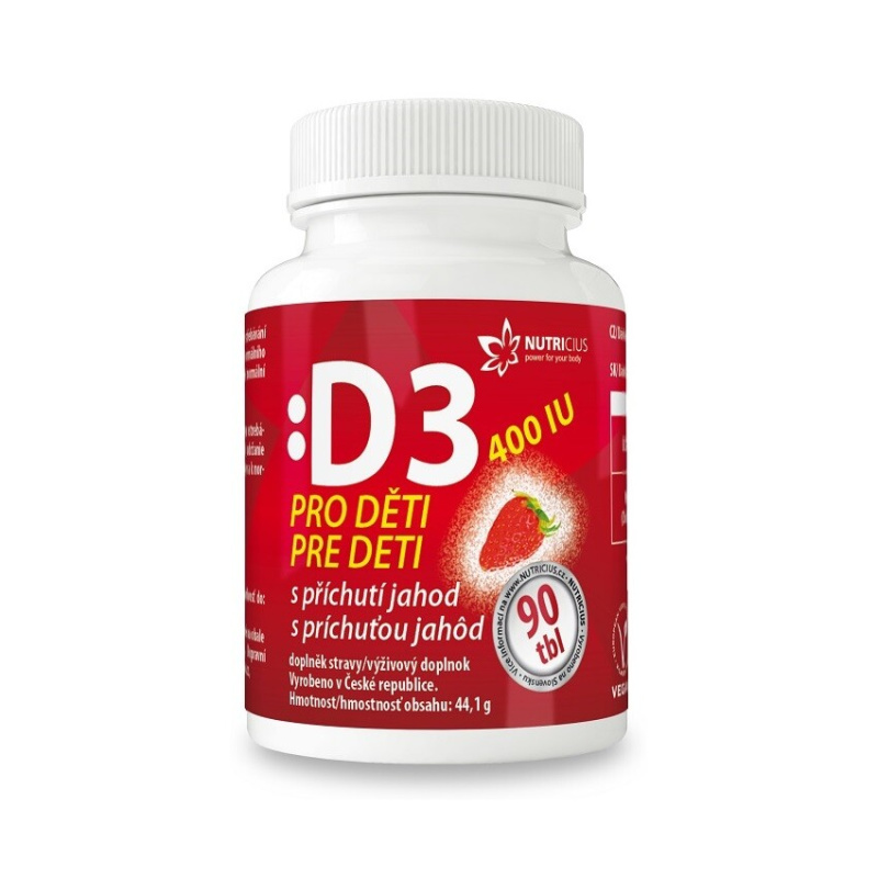 NUTRICIUS Vitamín D3 400IU pro děti jahoda 90 tablet