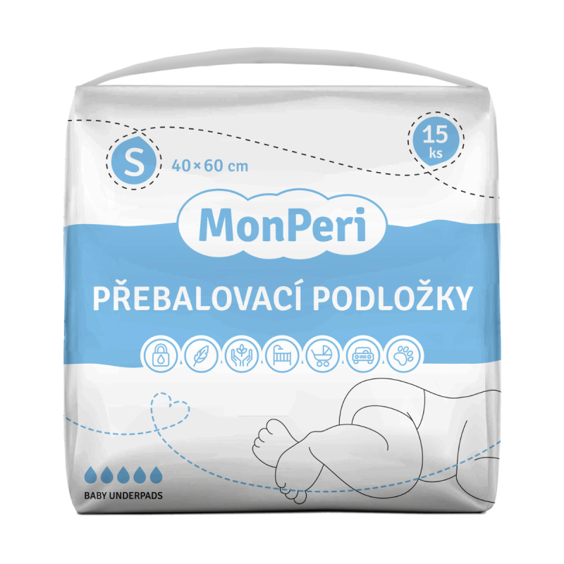 MonPeri Baby Underpads Size S jednorázové přebalovací podložky 40x60 cm 15 ks