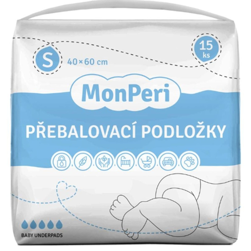 MonPeri Baby Underpads Size S jednorázové přebalovací podložky 40x60 cm 15 ks