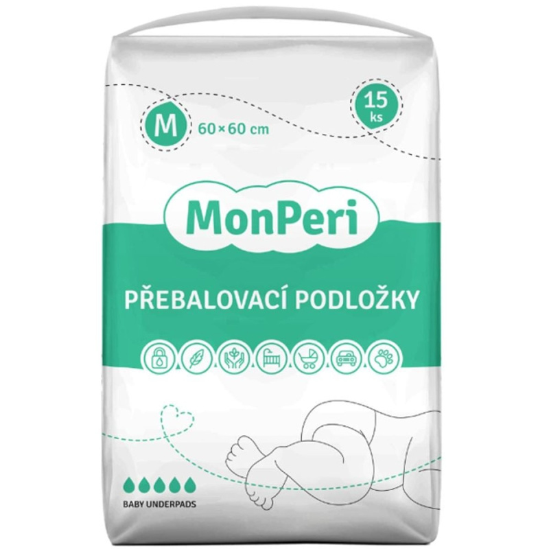 MonPeri Baby Underpads Size M jednorázové přebalovací podložky 60x60 cm 15 ks