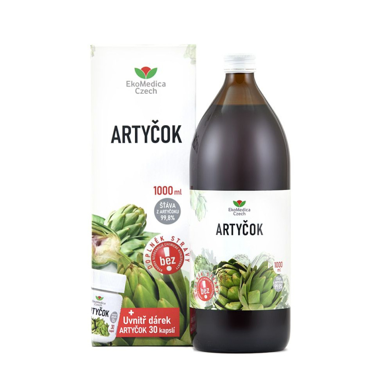 EKOMEDICA Artyčok 1000 ml + DÁREK Artyčok 30 kapslí