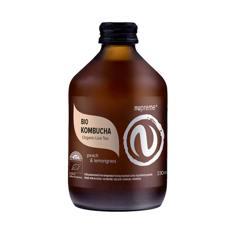 NUPREME Kombucha broskev a citronová tráva BIO 330 ml