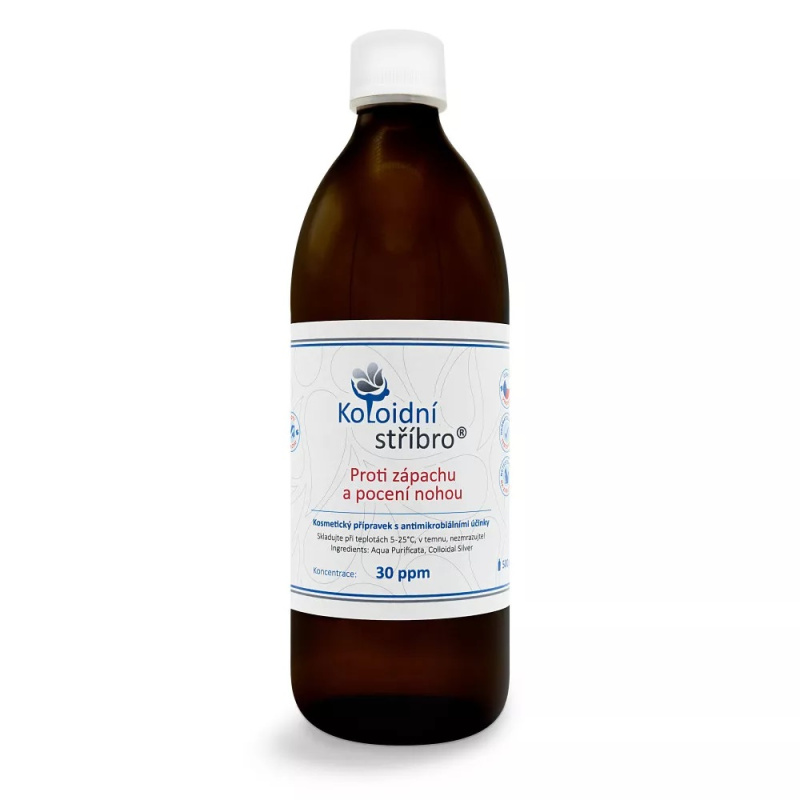 Koloidní stříbro s.r.o. Koloidní stříbro Proti zápachu a pocení nohou, 30ppm Objem: 500 ml SKLO