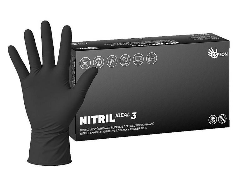 Espeon Nitril Ideal3 Black nitrilové nepudrované rukavice velikost S 100 ks