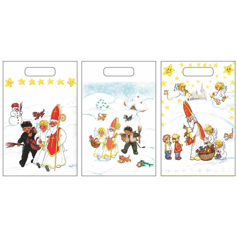 Dárková igelitová taška Mikuláš bílá, různé druhy, 36 x 27 cm