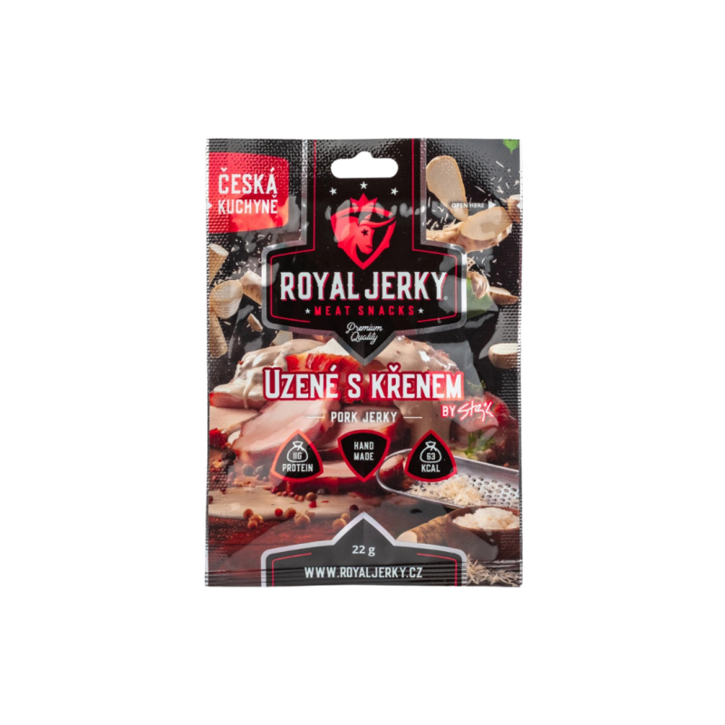 Royal Jerky Vepřové sušené maso UZENÉ S KŘENEM by STEJK, 22 g