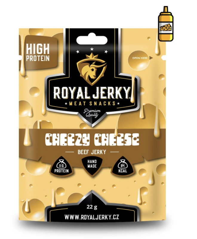 Royal Jerky: Cheezy Cheese 22 g (hovězí sušené maso s příchutí čedaru)