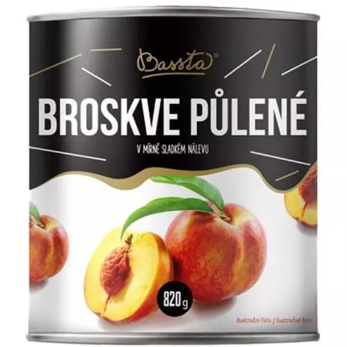 BASSTA Broskve půlené v mírně sladkém nálevu 820 g