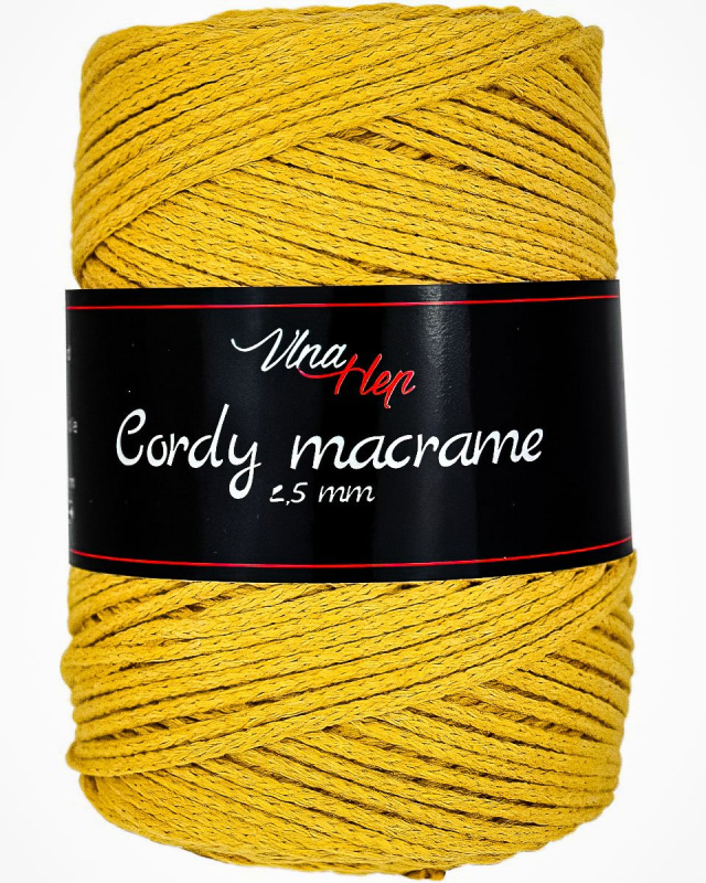 Pletací / háčkovací příze Vlna-Hep CORDY MACRAME 2,5mm 8190 hořčicová, jednobarevná, 250g/160m