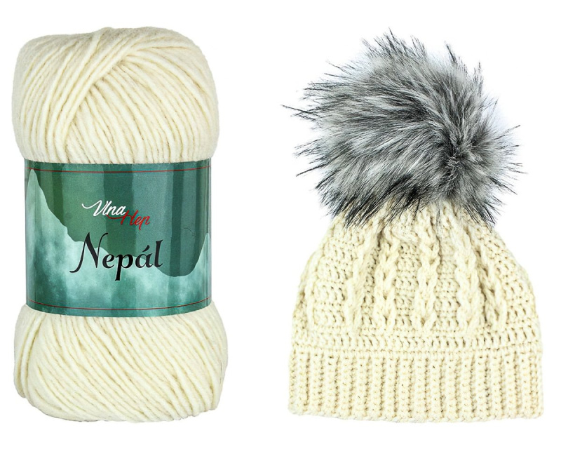 Pletací / háčkovací příze Vlna-Hep NEPÁL 6173 smetanová, jednobarevná, klasická 100g/190m