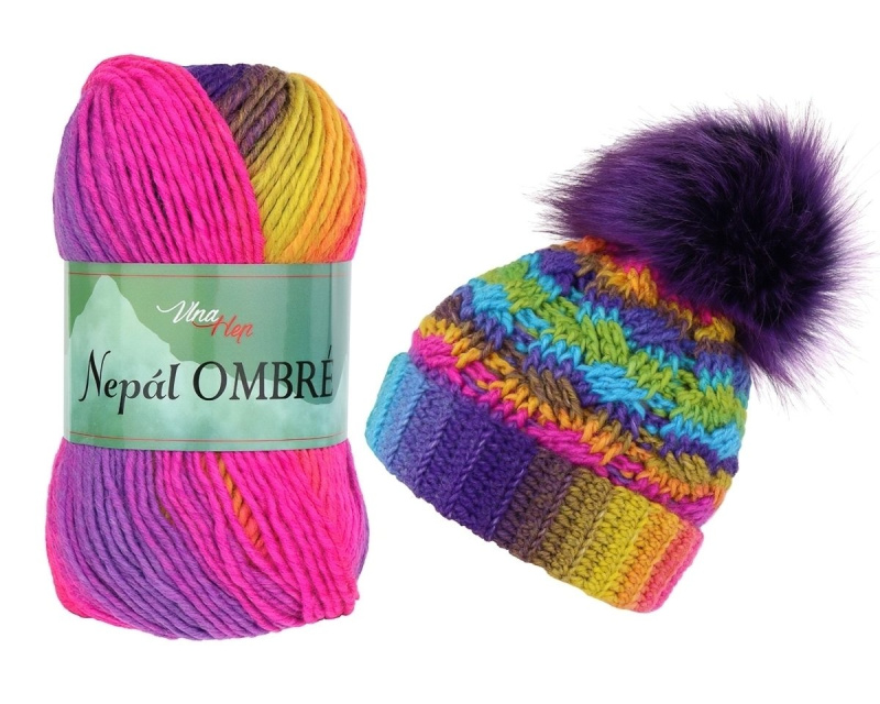 Pletací / háčkovací příze Vlna-Hep NEPÁL OMBRE 7410 multicolor - duhová, přechodová, efektní 100g/190m