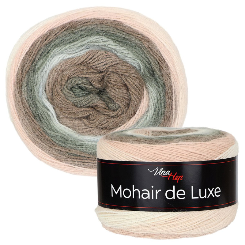 Pletací / háčkovací příze Vlna-Hep MOHAIR DE LUXE 7401 hnědo-zeleno-krémová, melírovaná, efektní 150g/810m