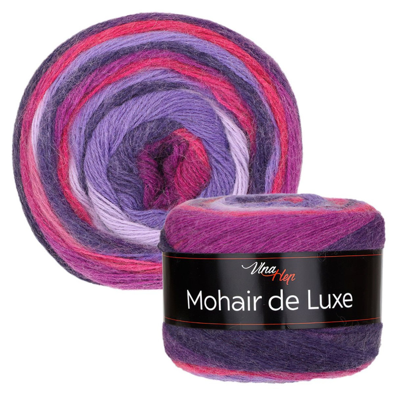 Pletací / háčkovací příze Vlna-Hep MOHAIR DE LUXE 7404 fialovo-růžová, melírovaná, efektní 150g/810m