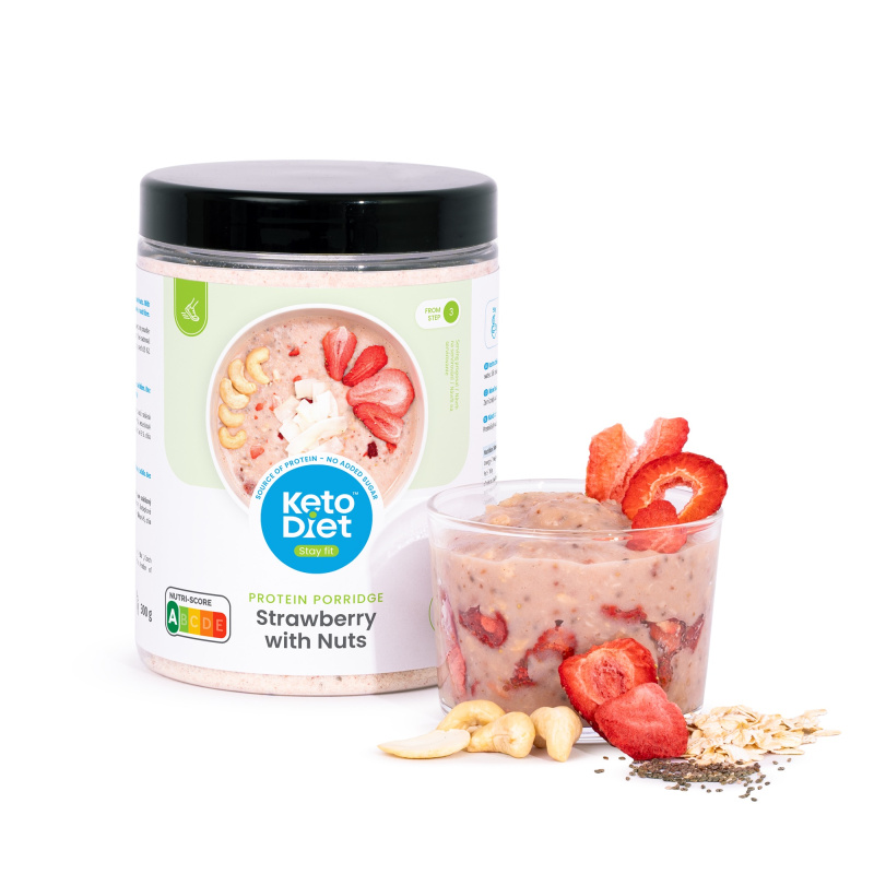 KetoDiet Proteinová kaše - jahodová s ořechy a březovým cukrem (300 g)