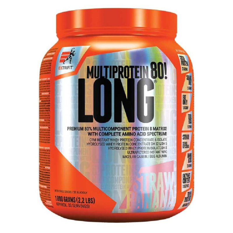 Extrifit Long 80 Multiprotein 1kg - jahoda, banán