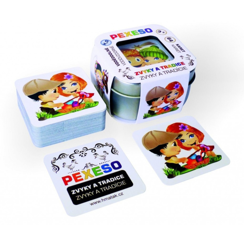 Pexeso zvyky a tradice voděodolné 64 karet v plechové krabičce 6x6x4cm Hmaťák