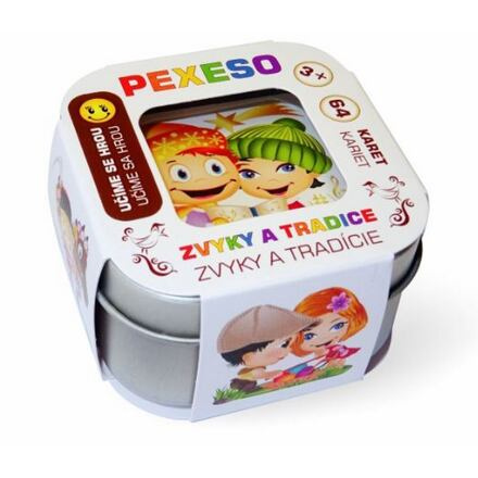 Pexeso zvyky a tradice voděodolné 64 karet v plechové krabičce 6x6x4cm Hmaťák