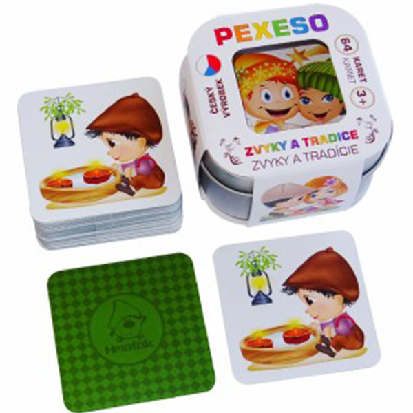 Pexeso zvyky a tradice voděodolné 64 karet v plechové krabičce 6x6x4cm Hmaťák