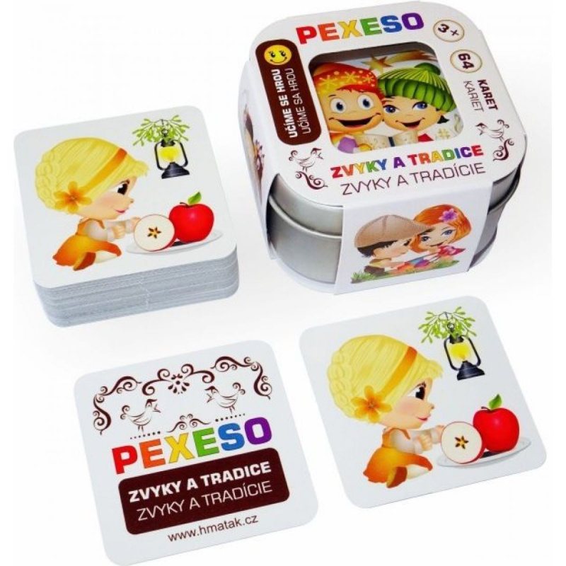 Pexeso zvyky a tradice voděodolné 64 karet v plechové krabičce 6x6x4cm Hmaťák