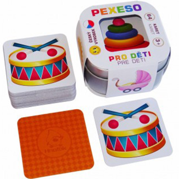 Pexeso Pro děti 64 karet v plechové krabičce 6x6x4cm Hmaťák