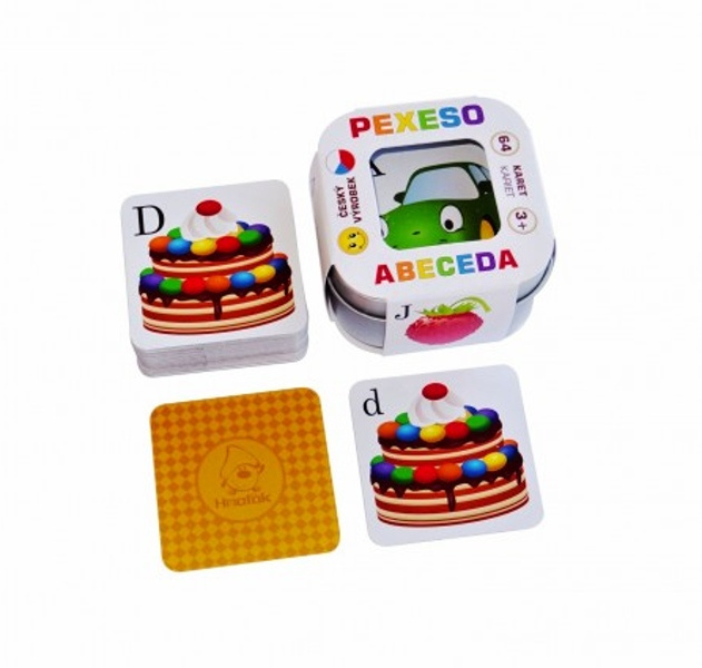 Pexeso Abeceda 64 karet v plechové krabičce 6 x 6 x 4cm
