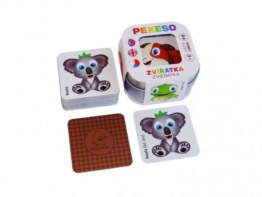 Pexeso Zvířátka 64 karet v plechové krabičce 6x6x4cm Hmaťák