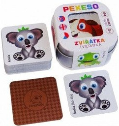Pexeso Zvířátka 64 karet v plechové krabičce 6x6x4cm Hmaťák