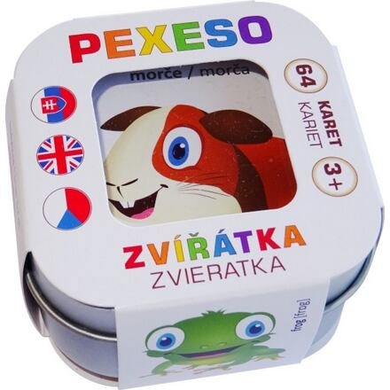 Pexeso Zvířátka 64 karet v plechové krabičce 6x6x4cm Hmaťák