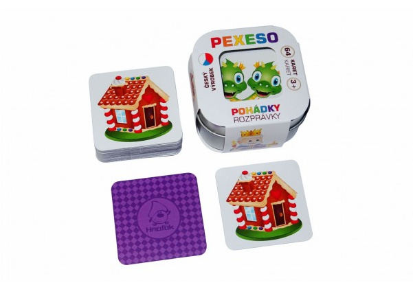 Pexeso Pohádky 64 karet společenská hra v plechové krabičce 6,5x6,5x4cm