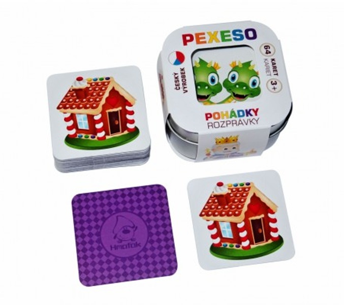 Pexeso Pohádky 64 karet společenská hra v plechové krabičce 6,5x6,5x4cm