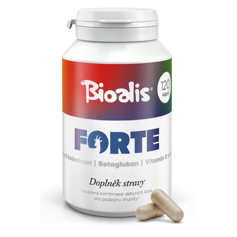 BIOALIS Forte- kozí kolostrum, betaglukan a vitamin C a D Počet kapslí: 120 kapslí