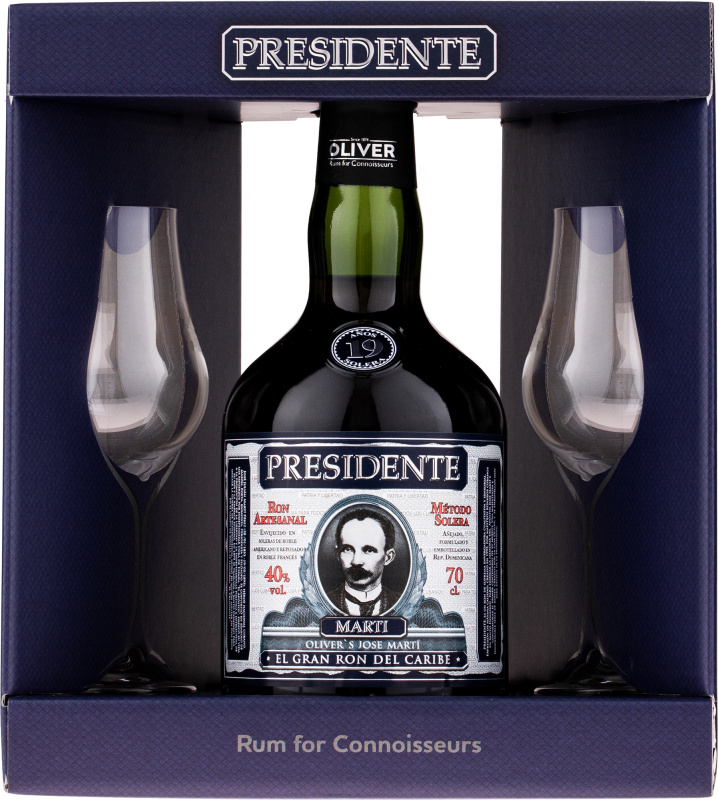 Presidente Marti 19 Sistema Solera + 2 sklenice 40% 0,7l (darčekové balenie 2 poháre)