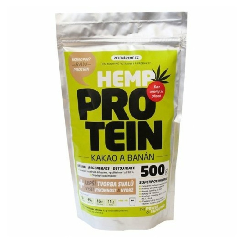 Zelená Země Konopný protein 500 g kakao s banánem
