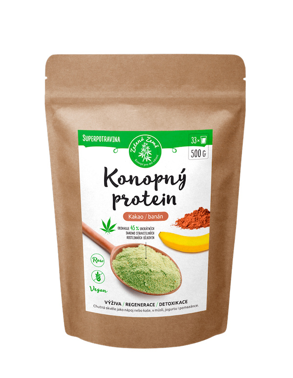 Zelená Země Konopný protein 500 g kakao s banánem