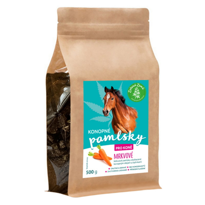 Zelená Země Konopné pamlsky pro koně, příchuť mrkev 500 g