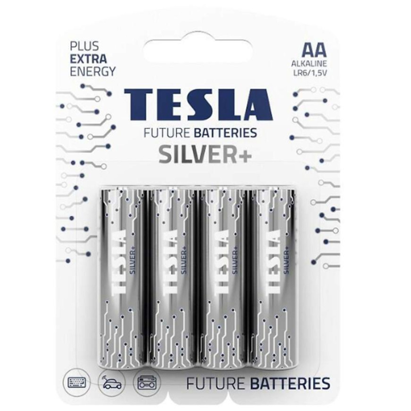 Alkalická tužková baterie AA Tesla SILVER+ 4 ks, blistr