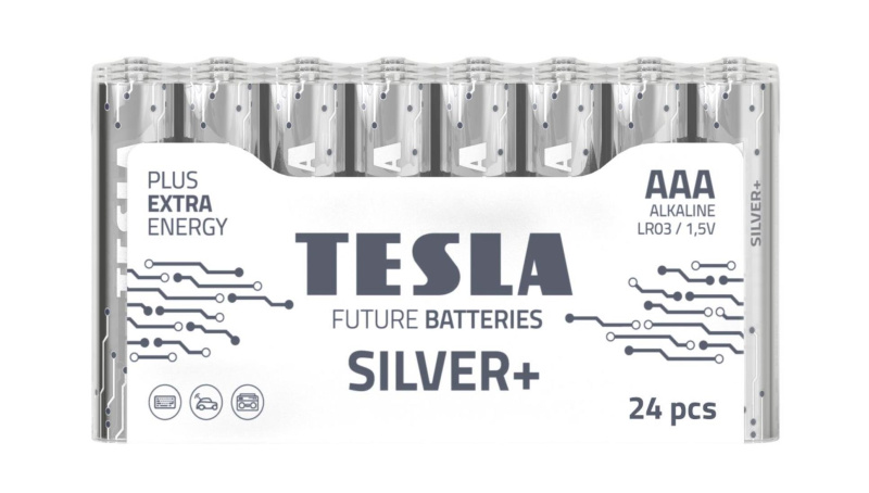 Alkalické baterie Tesla SILVER+ - 1,5V, LR03, typ AAA, 24 ks