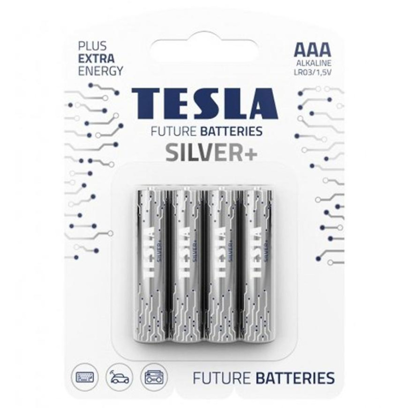 Alkalická tužková baterie AAA Tesla SILVER+ 4 ks, blistr