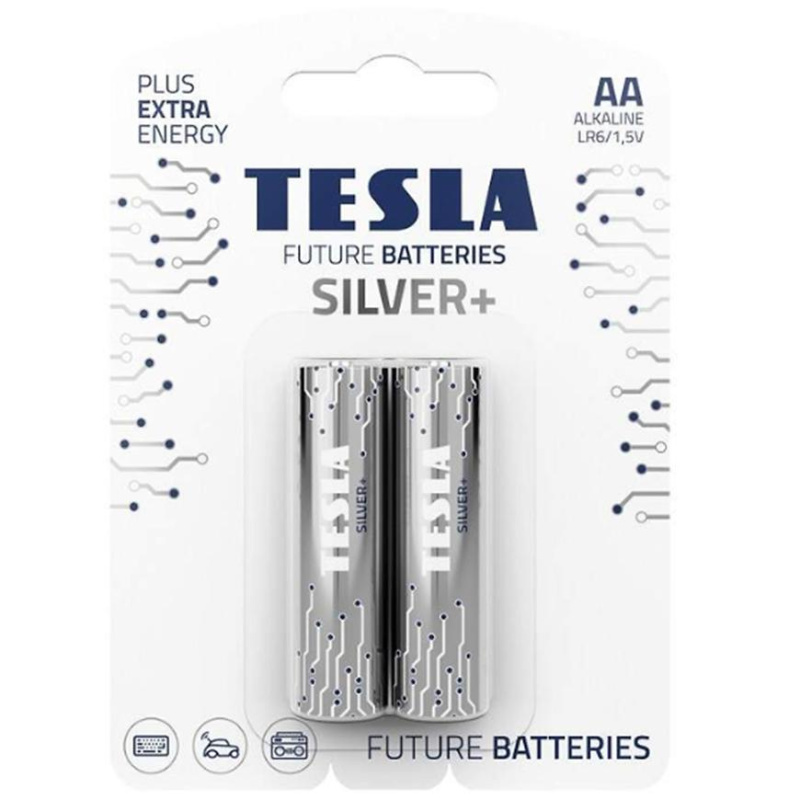 Alkalická tužková baterie AA Tesla SILVER+ 2 ks, blistr