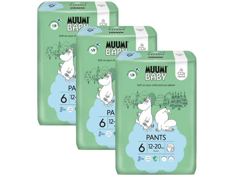 Muumi Baby Pants 6 Junior 12-20 kg (108 ks), měsíční balení kalhotkových eko plen