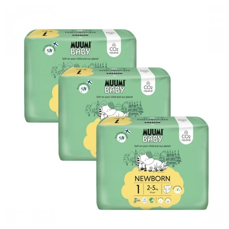 Muumi Baby 1 Newborn 2-5 kg (75 ks), měsíční balení eko plen