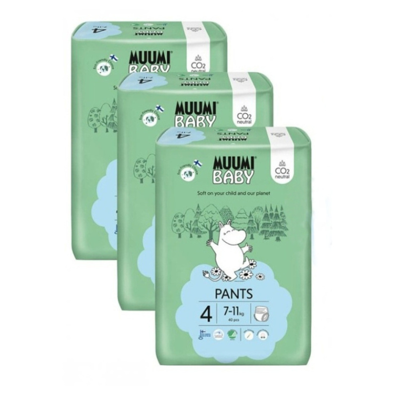 Muumi Baby Pants 4 Maxi 7-11 kg (120 ks), měsíční balení kalhotkových eko plen