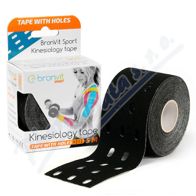 BronVit Sport Kinesio Tape děrovaný 5 cm x 5 m tejpovací páska černá