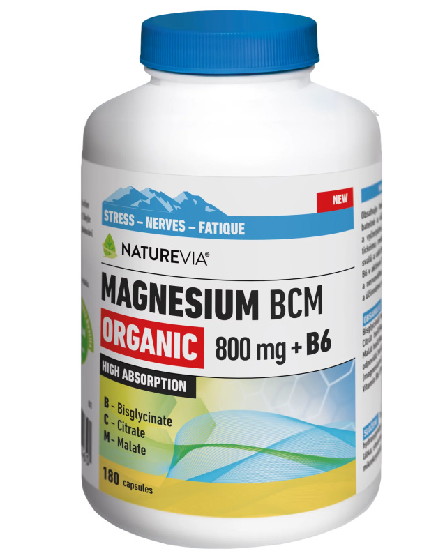NATUREVIA Magnesium organic BCM 800 mg + B6 180 kapslí