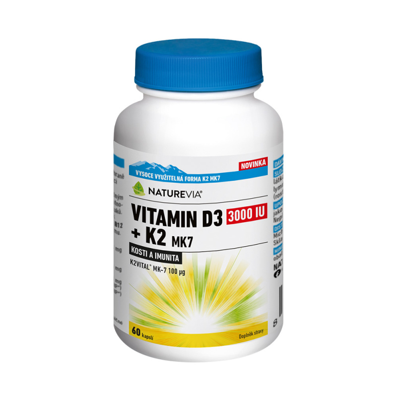 NatureVia Vitamin D3 3000IU + K2 MK7 cps.60