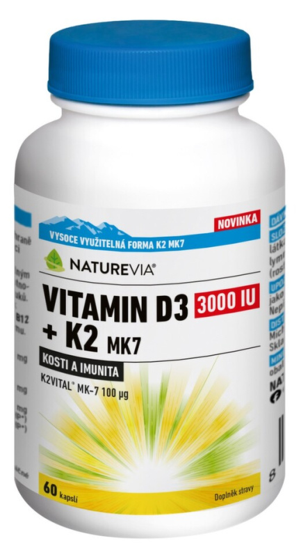 NatureVia Vitamin D3 3000IU + K2 MK7 cps.60